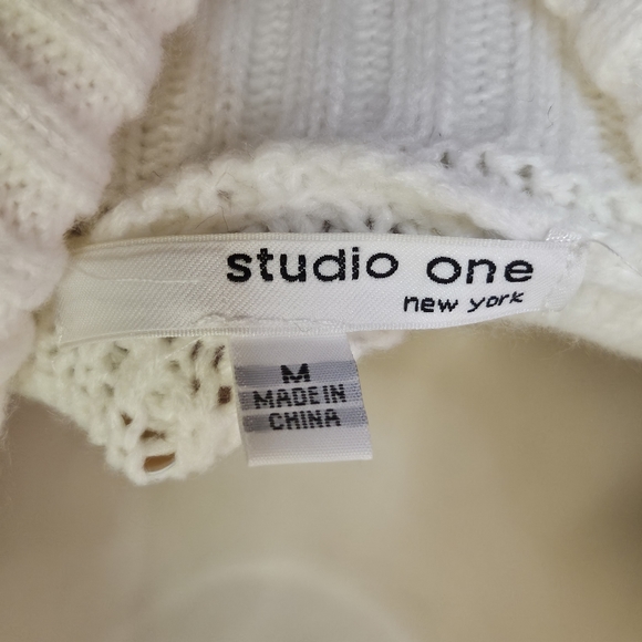 Studio One New York Black & White Cowl Neck Cable Knit Sweater Dress, Medium - Picture 16 of 16